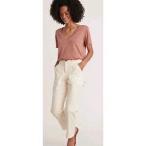 MARINE LAYER Women's Rose Boyfriend V-Neck Tee Relaxed Fit T-Shirt Medium M Top